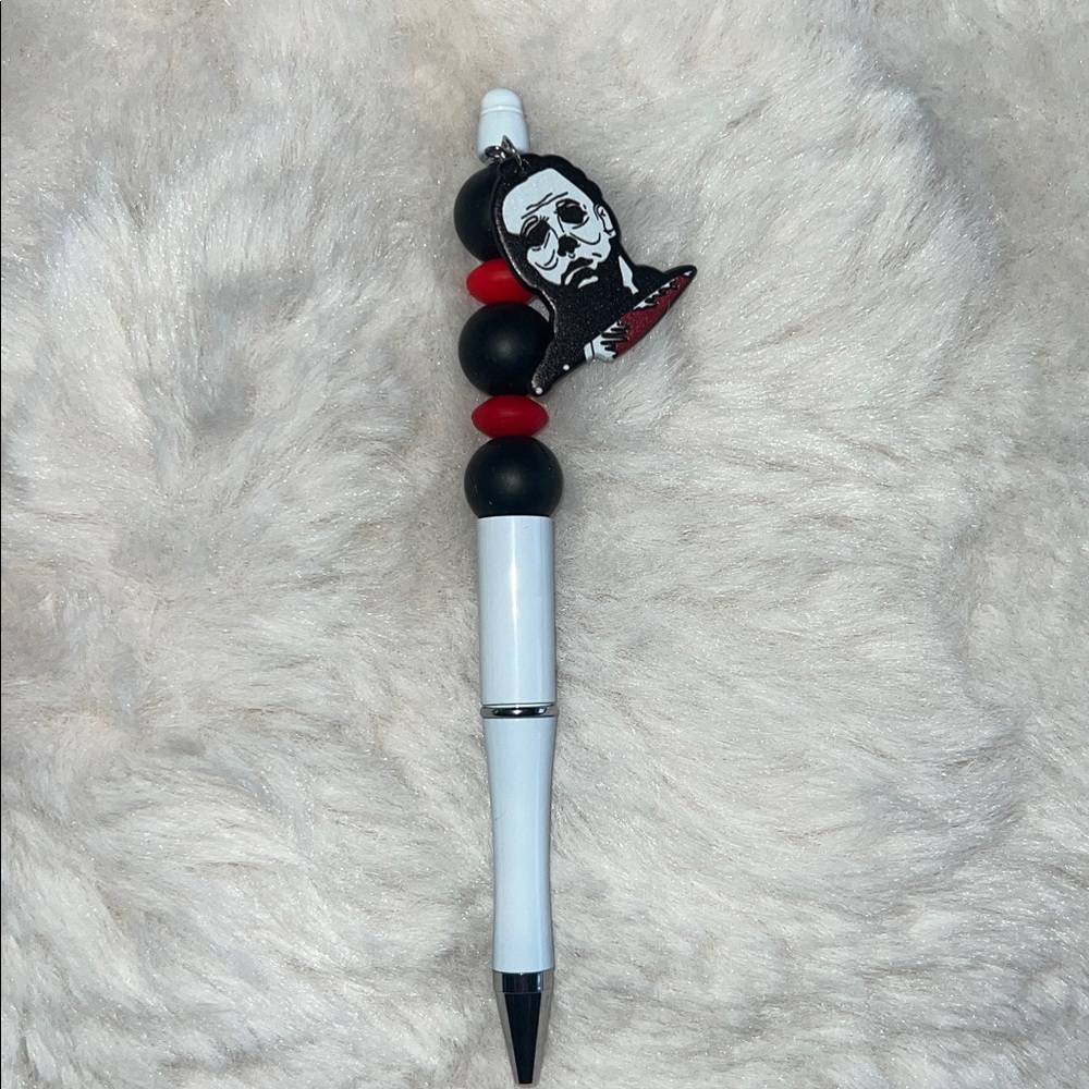 Halloween Micheal Myers Black and White Beaded Pen